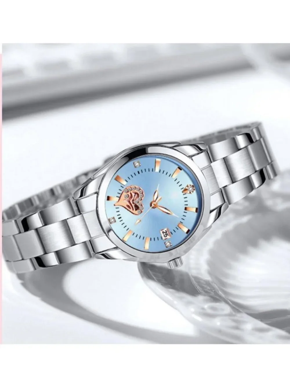 Women's Silver Blue Analog Quartz Stainless Steel Luminous Waterproof Watch